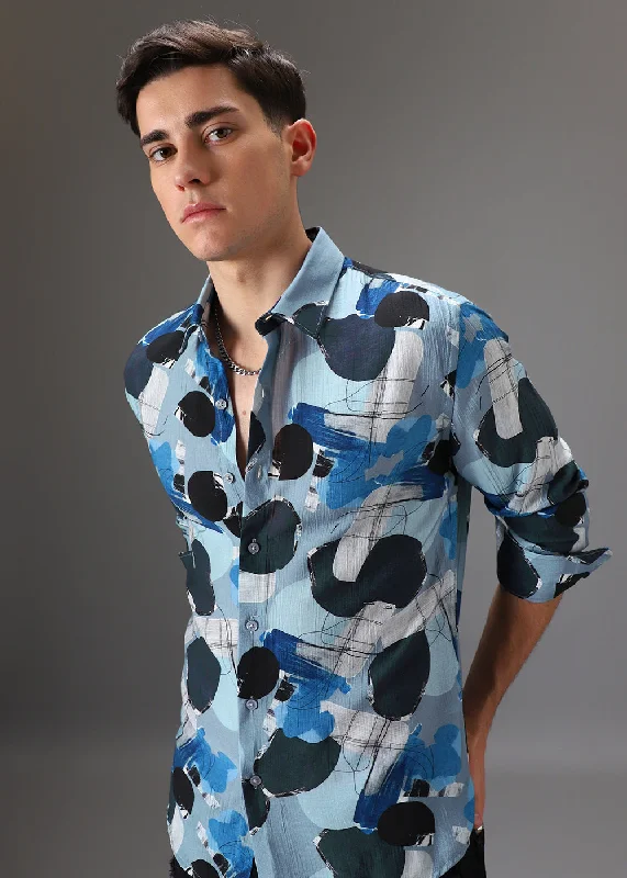 Men's Muscle Fit T-Shirts for a Body-Hugging FitBlue Line Abstract Crushed Printed Shirt