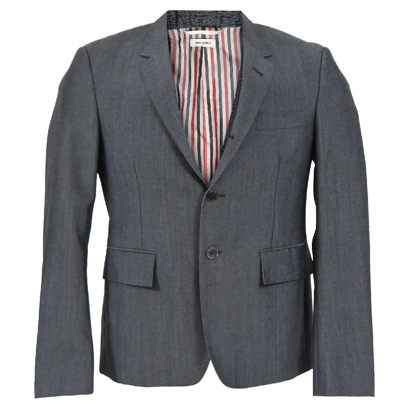 Thom Browne RWB Selvedge Blazer in Grey Mohair Wool