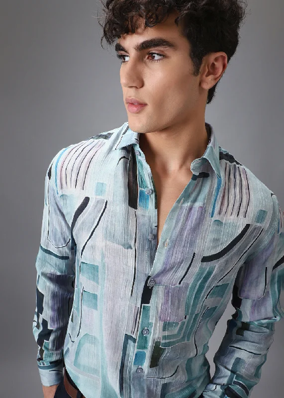 Men's Hawaiian Shirts for a Tropical VibeAqua Crushed Printed Shirt