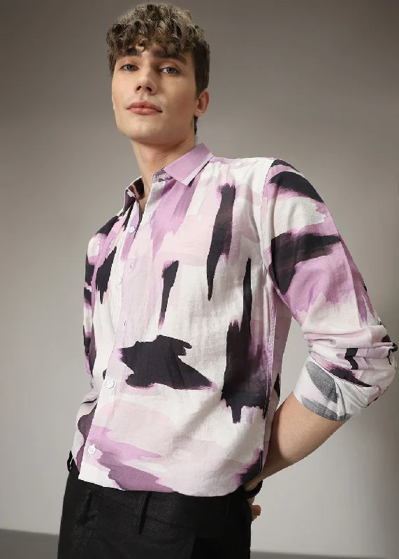 Men's Logo T-Shirts for Brand RepresentationPink Brush Stroke Print Shirt