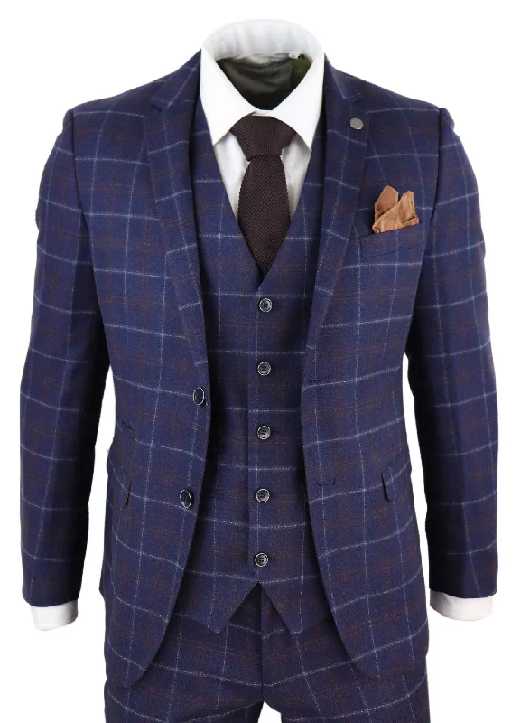 Kenneth 3 Piece Blue Suit Tweed Check