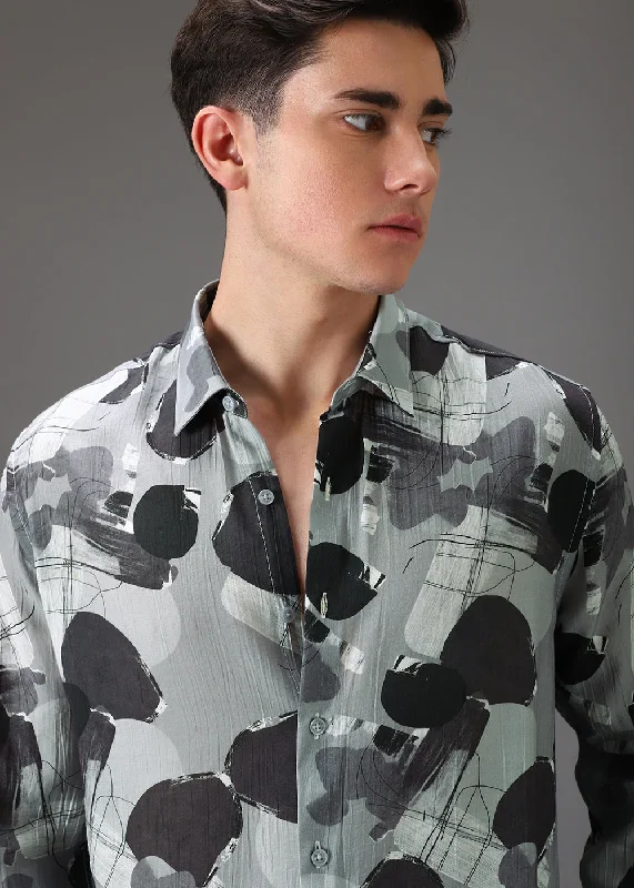 Men's Checkered Shirts for a Retro FeelGrey Line Abstract Crushed Printed Shirt