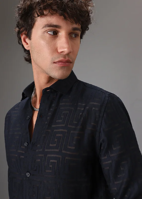 Men's Oxford Shirts for a Preppy StyleDark Blue Laser Cut Shirt