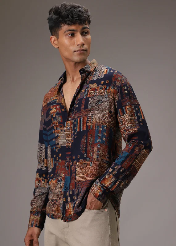 Men's French-Cuff Shirts for a Sophisticated EdgeGeo Abstract Feather Shirt