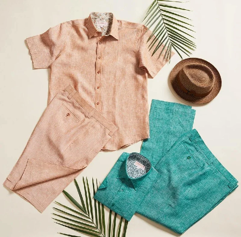 Men's Collared Shirts for Formal OccasionsMen's Camel Short Sleeves Linen Shirt by Inserch Men's Collared Shirts for Formal OccasionsMen's Camel Short Sleeves Linen Shirt by Inserch
