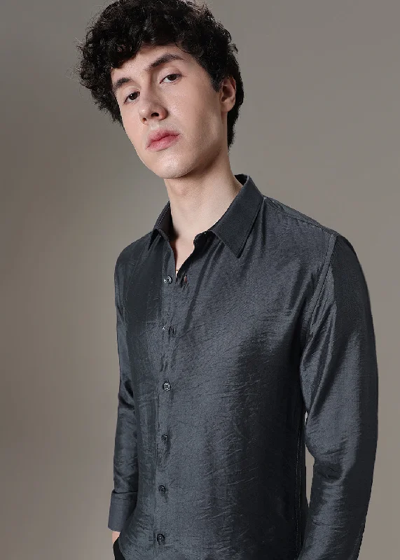 Men's Layering Shirts for Seasonal TransitionsGrey Crushed Satin Shirt