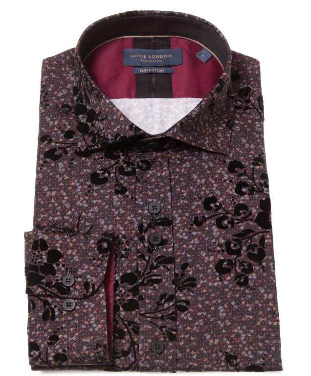 Breathable Men's Linen ShirtsGUIDE LONDON FLORALBURGANDY FLOCK LONG SLEEVE SHIRTLS77014-BURGANDY Breathable Men's Linen ShirtsGUIDE LONDON FLORALBURGANDY FLOCK LONG SLEEVE SHIRTLS77014-BURGANDY