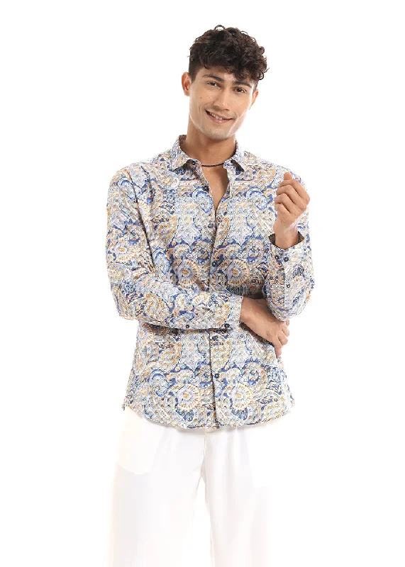 Men's Breathable Shirts for Warm ClimatesFantasy Printed Full-Sleeves Shirt