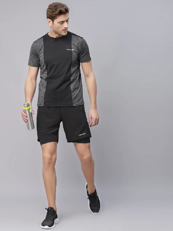 Casual Men's ChinosJUMP USA Men Black Layered Comfort-Fit Active Sports Shorts