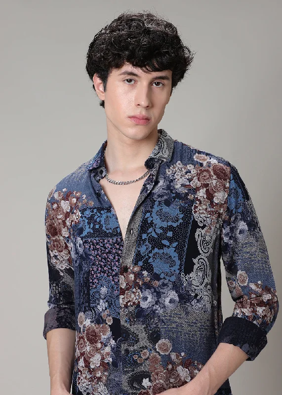 Men's Wrinkle-Free Shirts for Easy CareFlorets Navy Blue Feather shirt