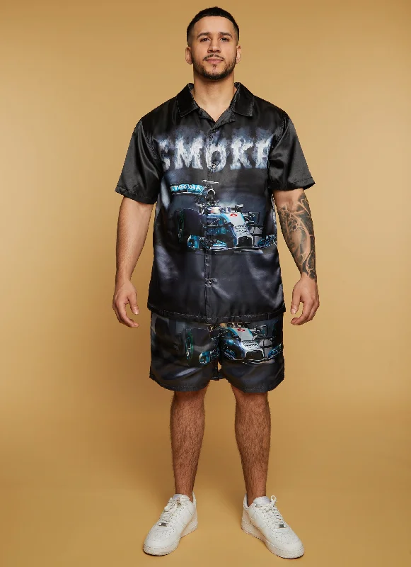 Men's Pants with Shallow PocketsMens Smoke Race Car Graphic Shorts