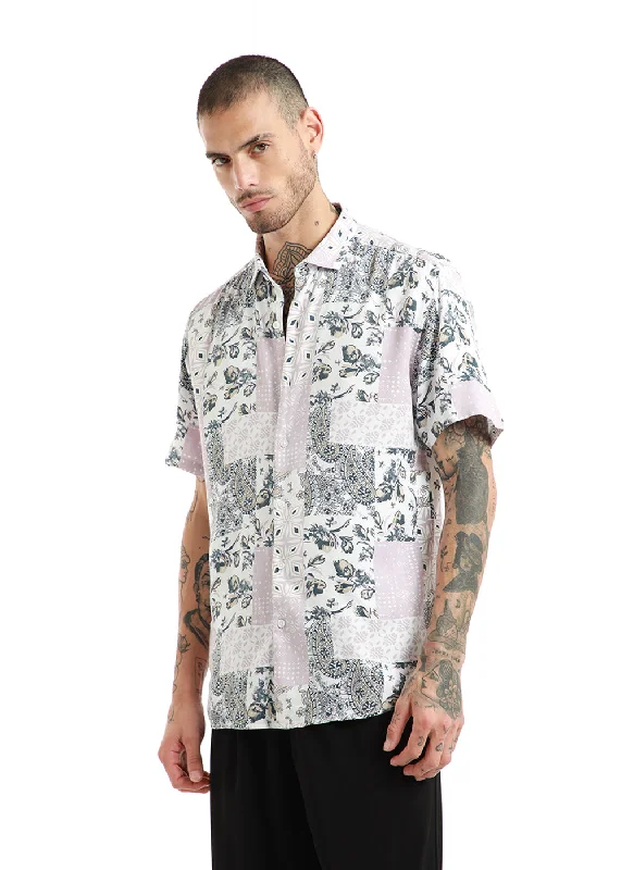 Men's Solid-Colored Shirts for VersatilityDamask Print Half Sleeve Shirt