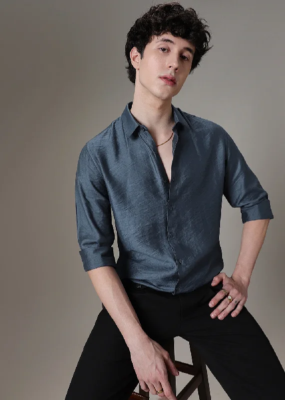 Men's Patterned Button-Down Shirts for Added InterestBlue Crushed Satin Shirt