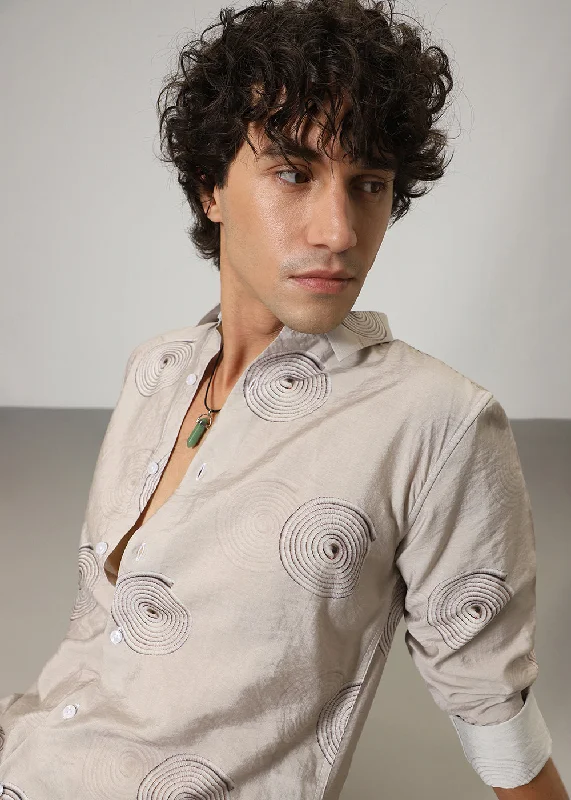 Men's Plaid Shirts for a Country CharmBeige Spiral Print shirt