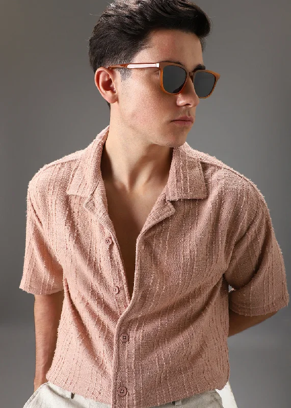 Men's Casual Friday Shirts for Relaxed Office DaysPink Cuban Collar Knitted Shirt