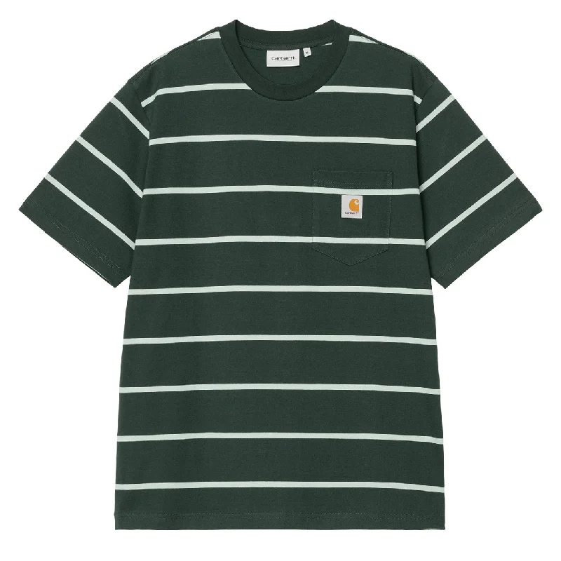 Men's Shirts with Hook-and-Loop ClosuresCarhartt WIP S/S Aiken Pocket T-Shirt Aiken Stripe / Conifer