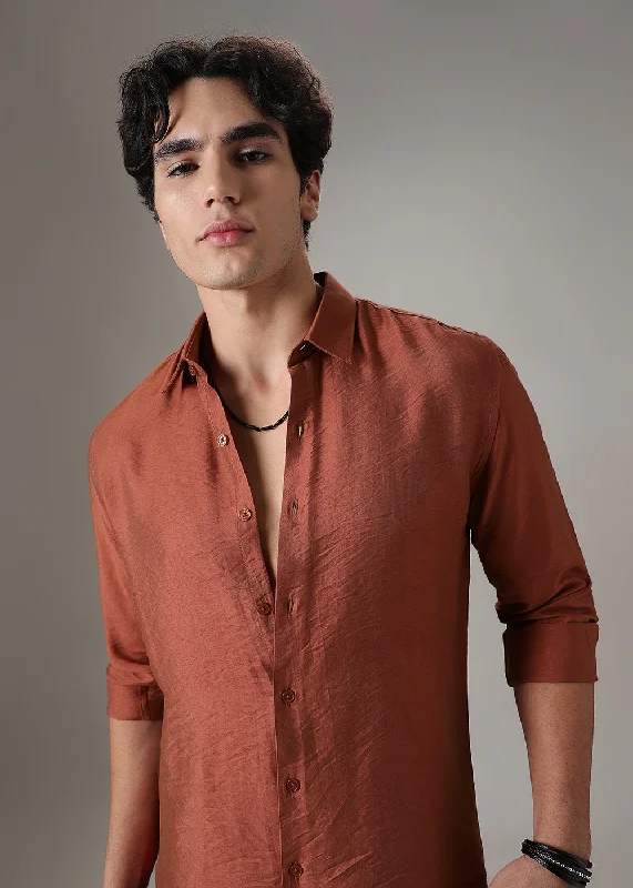 Stylish Men's Graphic T-ShirtsMetallic Orange Crushed Satin Shirt