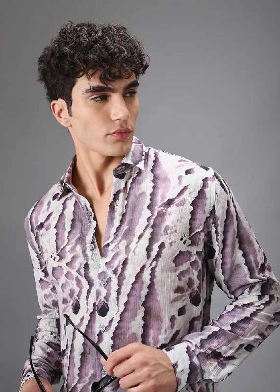 Men's Unique Dress Shirts for a Statement LookLavender Beige Crushed Printed Shirt