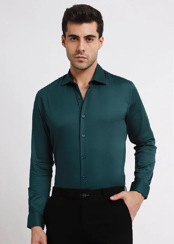 Casual Men's Button-Down ShirtsSoftcrush Green Satin Shirt