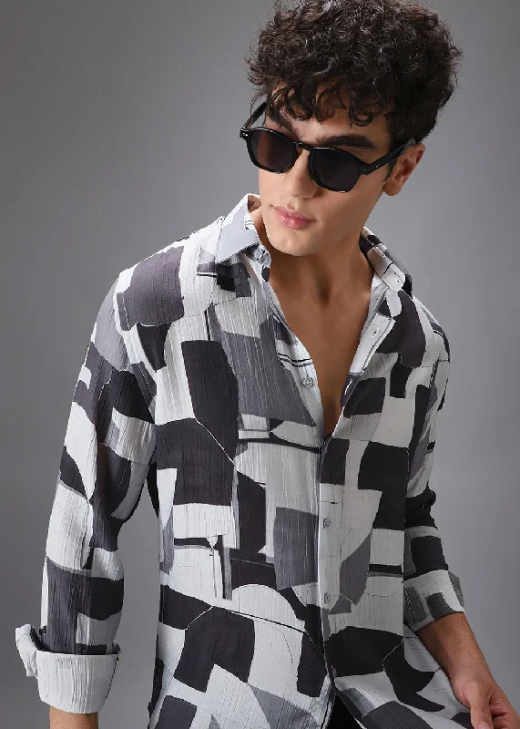 Men's Versatile Dress Shirts for Multiple OccasionsGrey Crushed Printed Shirt