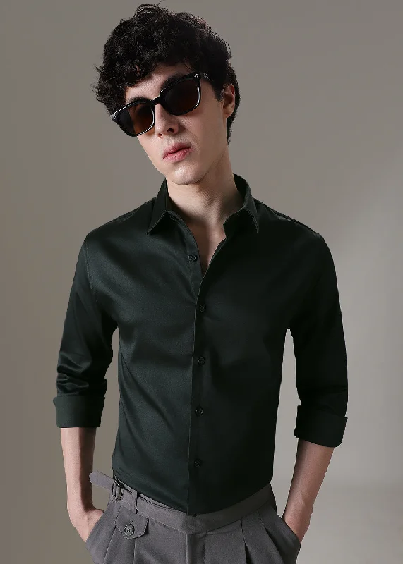 Men's Crew Neck T-Shirts for Everyday WearDark Green Satin Shirt