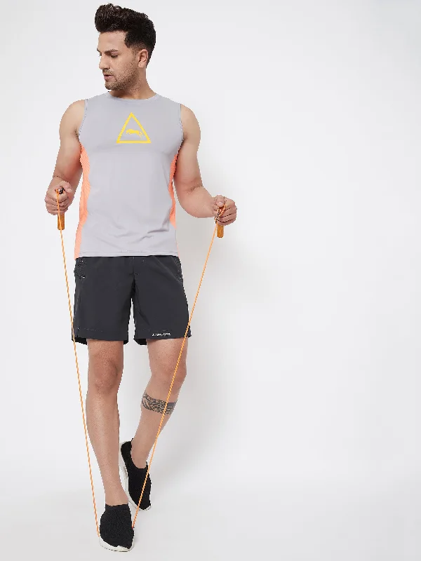 Men's Patterned Pants with StripesJUMP USA Men Charcoal Solid Regular Fit Sports Shorts