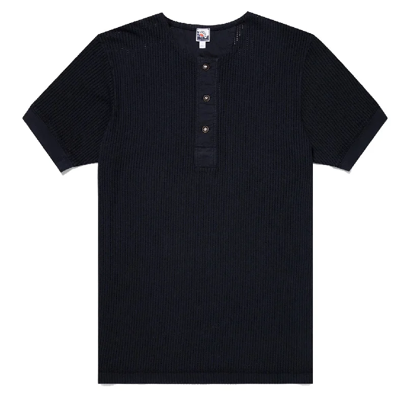 Men's Shirts with Patch PocketsSunspel x Nigel Cabourn Mesh Henley T-Shirt Navy