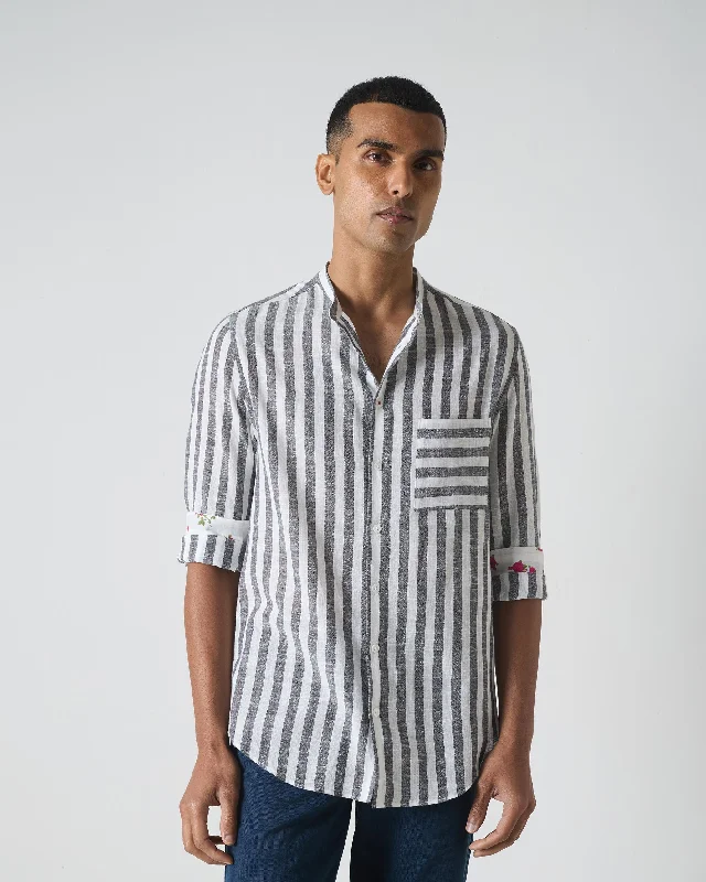 Men's Polo Shirts for Sports and Casual WearRoss Shirt - Black & White Stripes