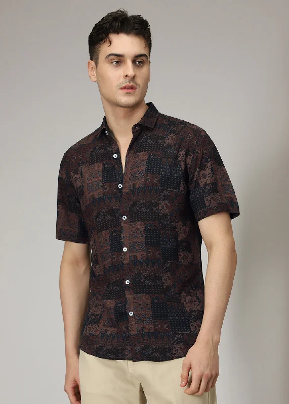 Men's Oxford Shirts for a Preppy StyleMaroon Brown Geometric Print Shirt