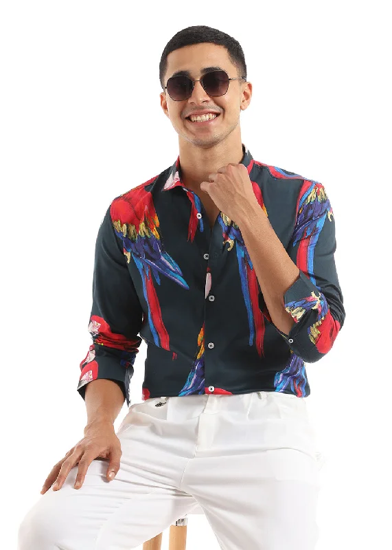 Men's Spread-Collar Shirts for a Bold StatementParrot Motif Shirt