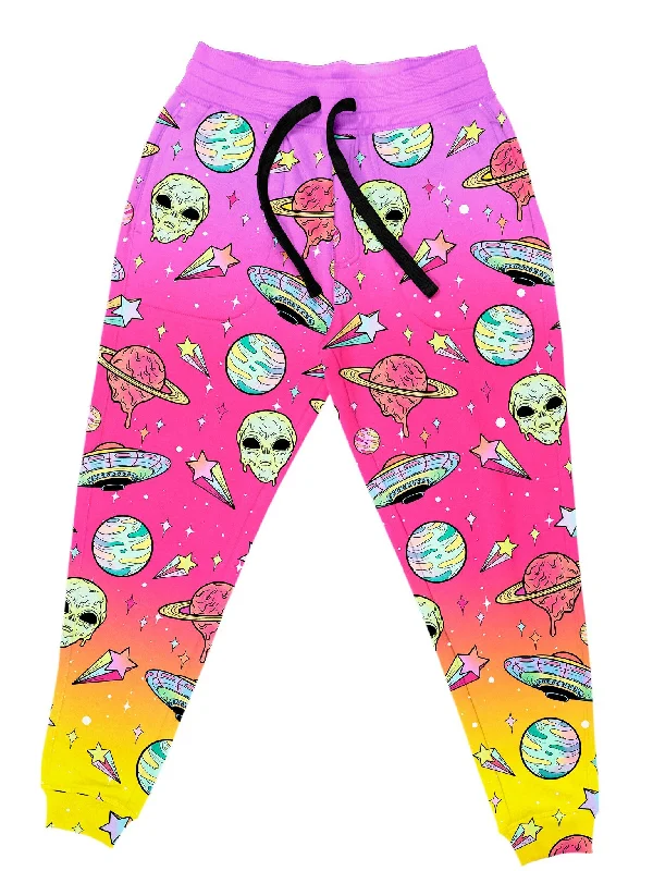 Men's Zippered Pants for SecurityNeon Space Drip (Rainbow) Joggers
