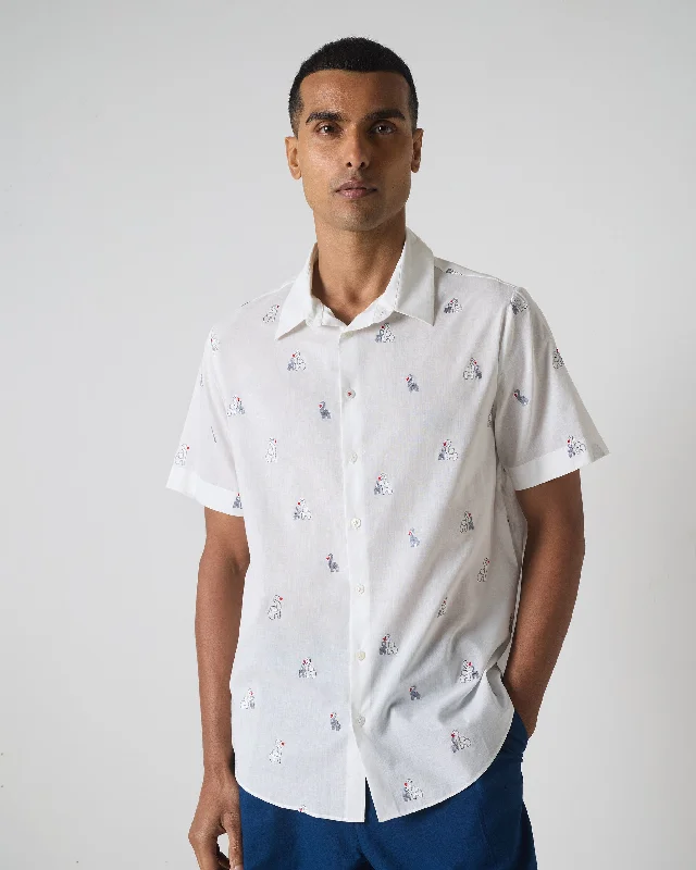 Men's Geometric Print Shirts for a Modern TwistHalf Sleeves Shirt - Grey & Black Embroidered
