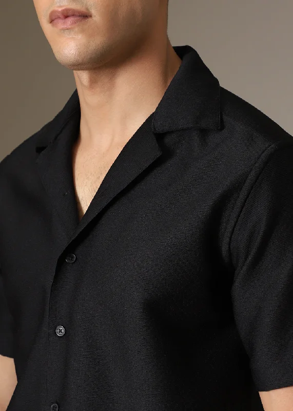 Men's Tennis Shirts for Court ComfortNoir Black Crochet Shirt
