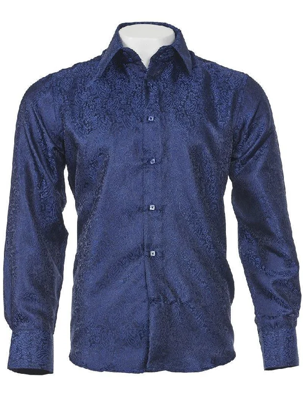 Men's Oxford Shirts for a Preppy StyleLong Sleeve Light Navy Paisley Jacquard Shirt