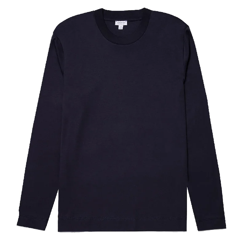 Layered Men's VestsSunspel Long Sleeve Heavyweight T-shirt Navy