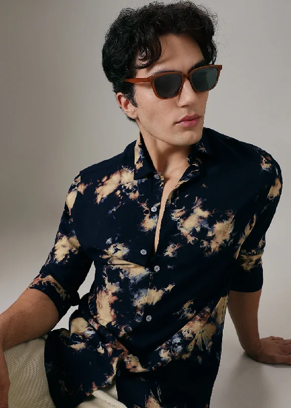 Men's Bamboo Fiber Shirts for Softness and BreathabilityNavy Blue Dye Printed Shirt Men's Bamboo Fiber Shirts for Softness and BreathabilityNavy Blue Dye Printed Shirt