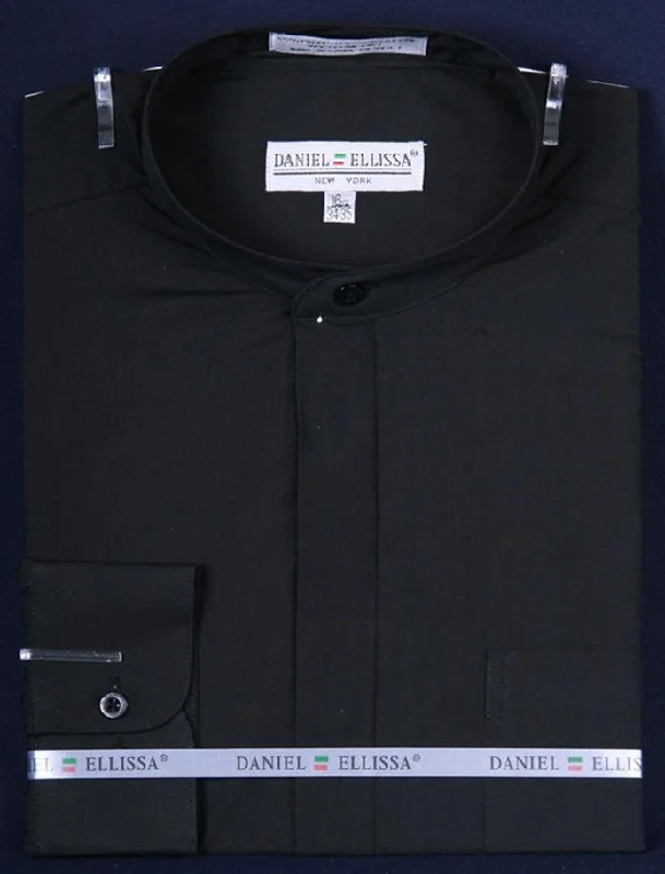 Men's Long-Sleeve Shirts for Year-Round WearBanded Collar Dress Shirt, Black