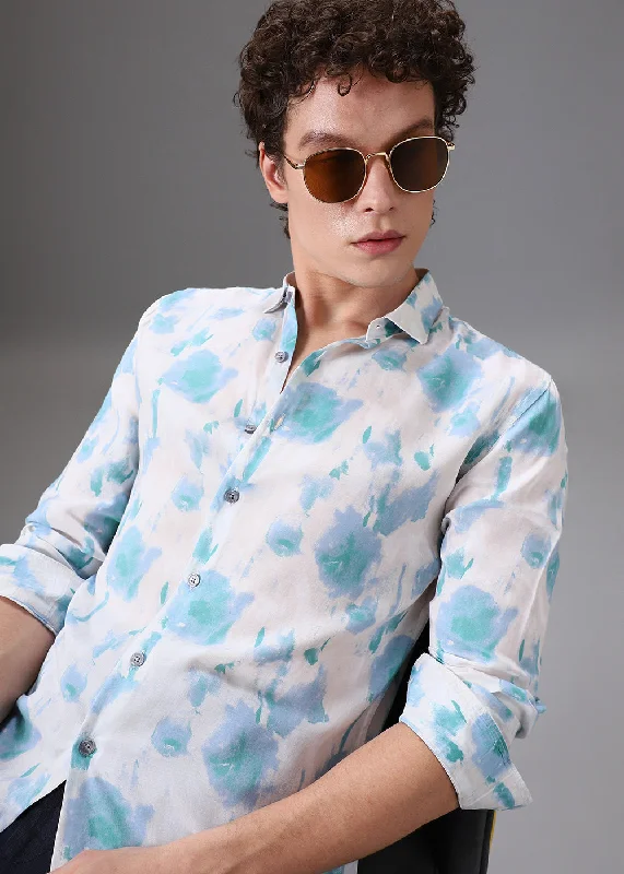 Men's Short-Sleeve Shirts for Warm WeatherBlue Green Printed Shirt
