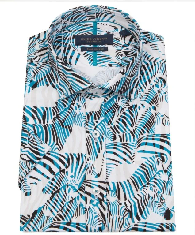 Men's Checked Short-Sleeve Shirts for Summer FunGUIDE LONDON ZEBRA PRINT SHORT SLEEVE SHIRT -HS2757-BLUE Men's Checked Short-Sleeve Shirts for Summer FunGUIDE LONDON ZEBRA PRINT SHORT SLEEVE SHIRT -HS2757-BLUE