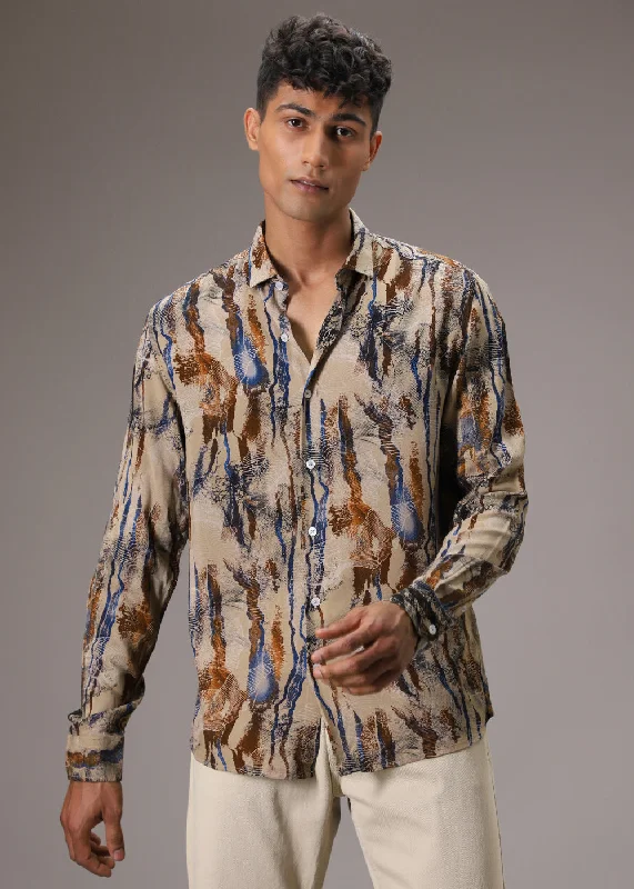 Men's Spread-Collar Shirts for a Bold StatementStroke Fusion Tan Feather Shirt