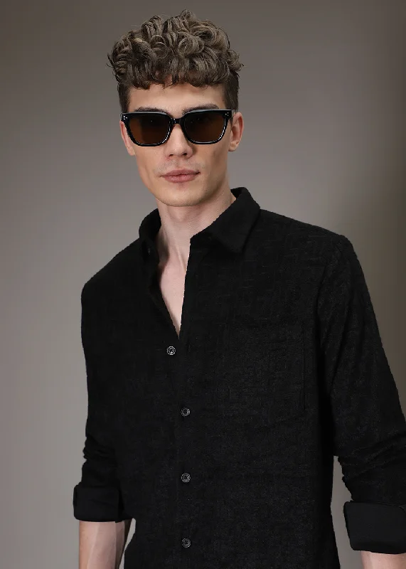 Men's Collared Shirts for Formal OccasionsBlack Jacquard Knitted Shirt