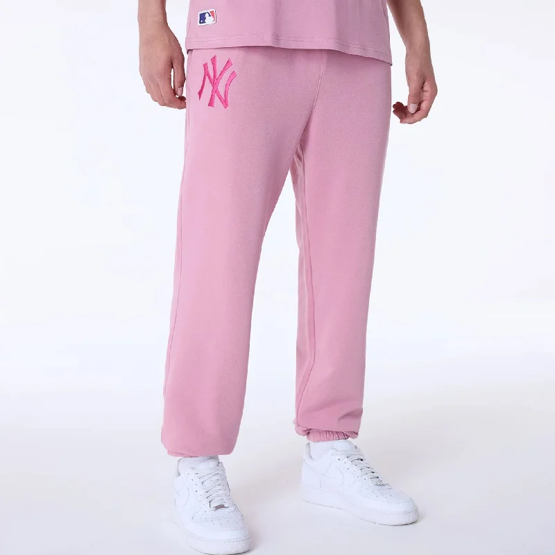 Men's Pants with Faux Leather PatchesNew York Yankees MLB League Essential Dark Pink Fleece Joggers