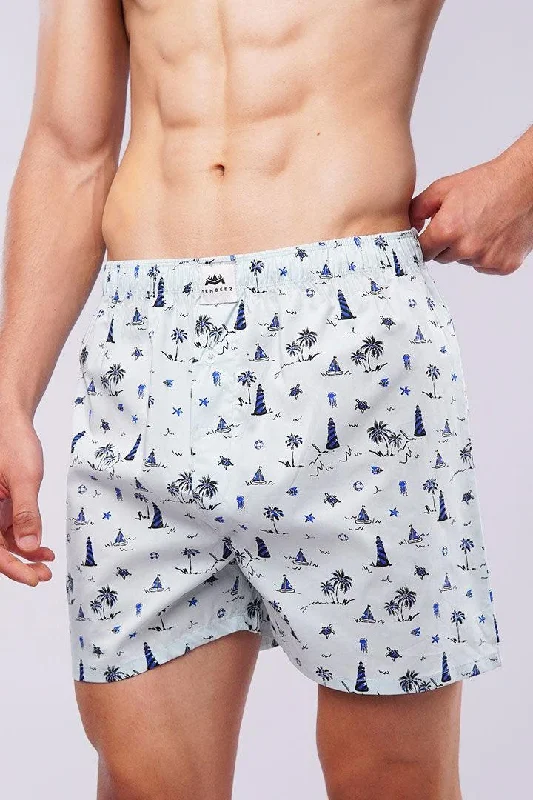 Men's Pants with Contrast WaistbandsPrinted Woven Boxer Shorts - Pastel Blue