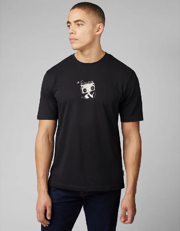 Men's Shirts with Appliquéd SleevesBen Sherman Boom Box Back Graphic Black T-Shirt
