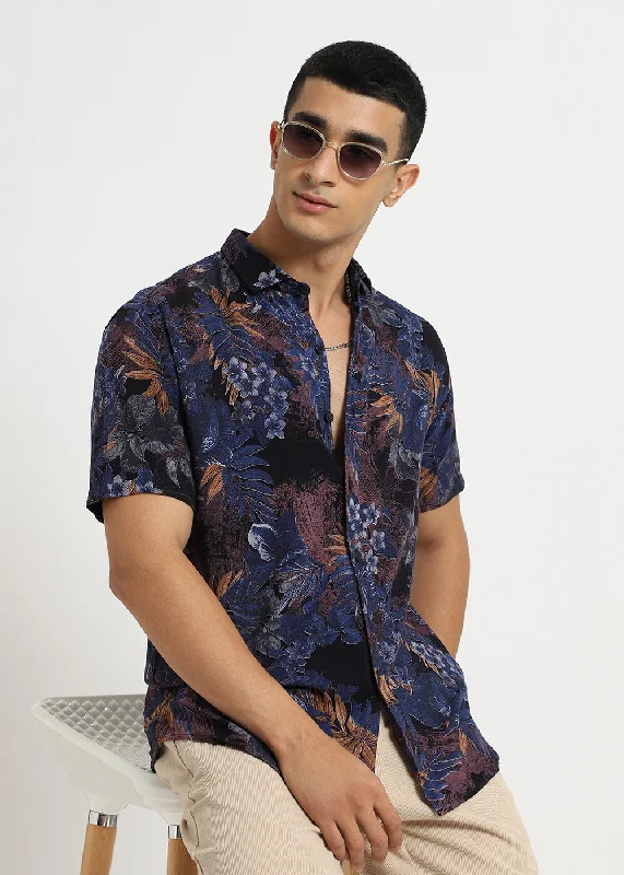 Men's Patterned Casual Shirts for Relaxed StylingFoliage Blue Feather shirt