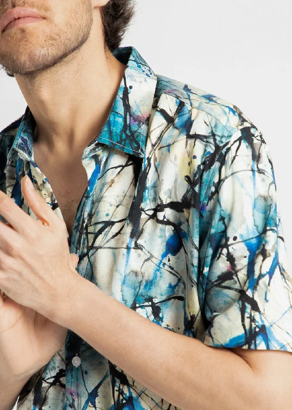 Casual Men's Button-Down ShirtsSpatter Blue Half Sleeve shirt