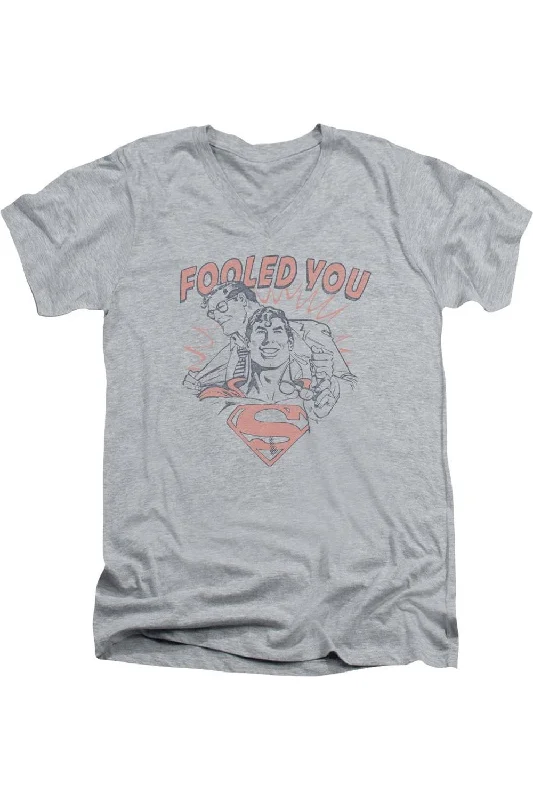 Striped Men's TopsDC Comics Fooled You Short Sleeve Adult V Neck Premium Cotton Tee / T-Shirt Striped Men's TopsDC Comics Fooled You Short Sleeve Adult V Neck Premium Cotton Tee / T-Shirt