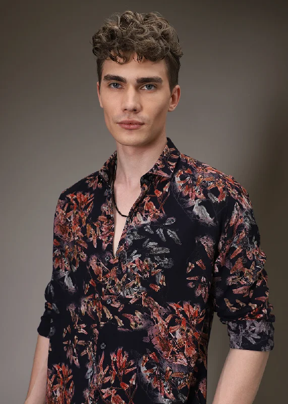 Men's Hawaiian Print Shirts for Luau PartiesPink Floral Feather Shirt