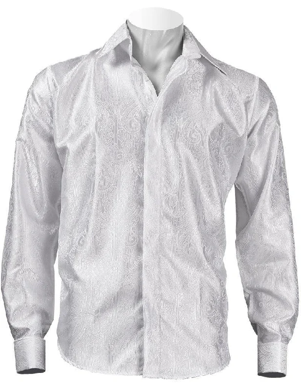 Stylish Men's Graphic T-ShirtsWhite Paisley Jacquard Long Sleeve Shirt