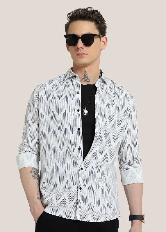 Men's Limited Edition Shirts for ExclusivityWhite Chevron Printed Shirt